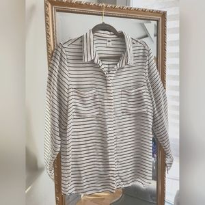 Old Navy Sheer Striped Button Down Blouse | Size L